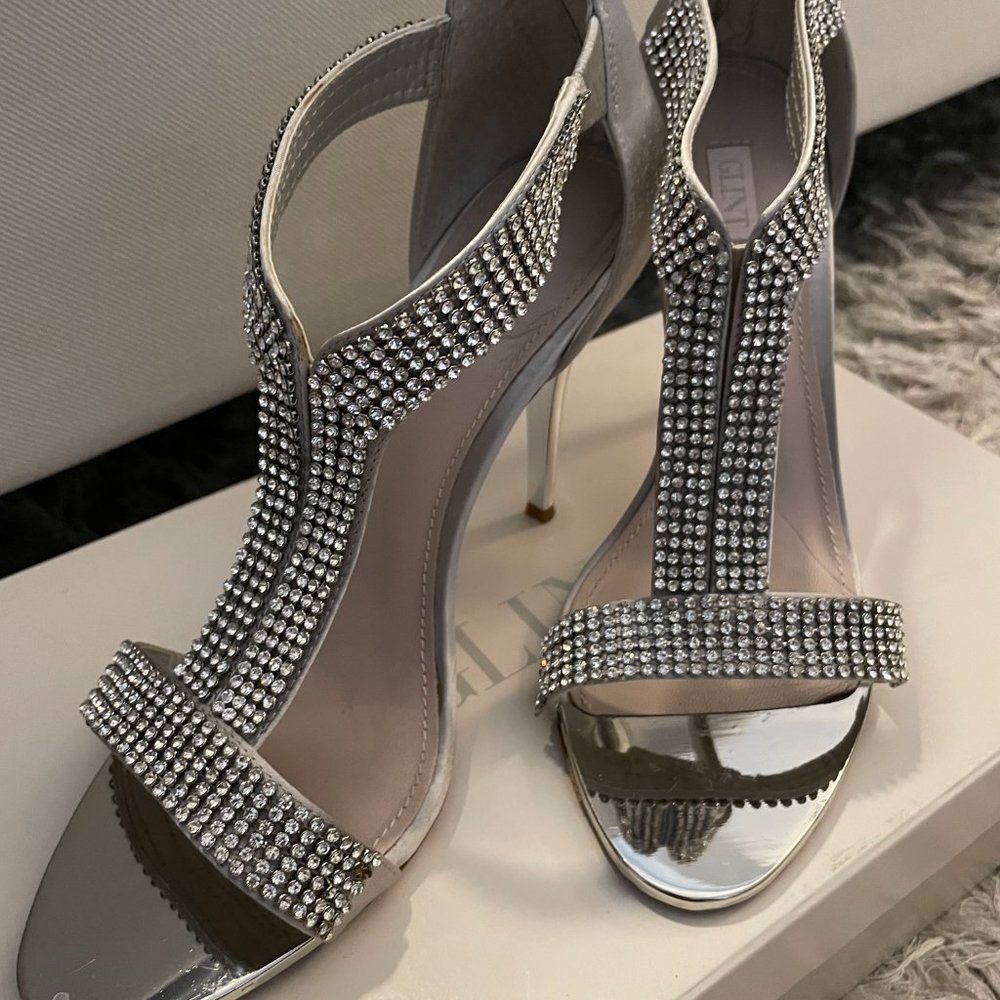 Silver Tstrap Rhinestone Heels - Picture 2 of 6